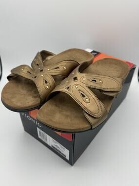 Vionic Orthaheel Sonja Bronze Sandals Womens 8 Wide Leather